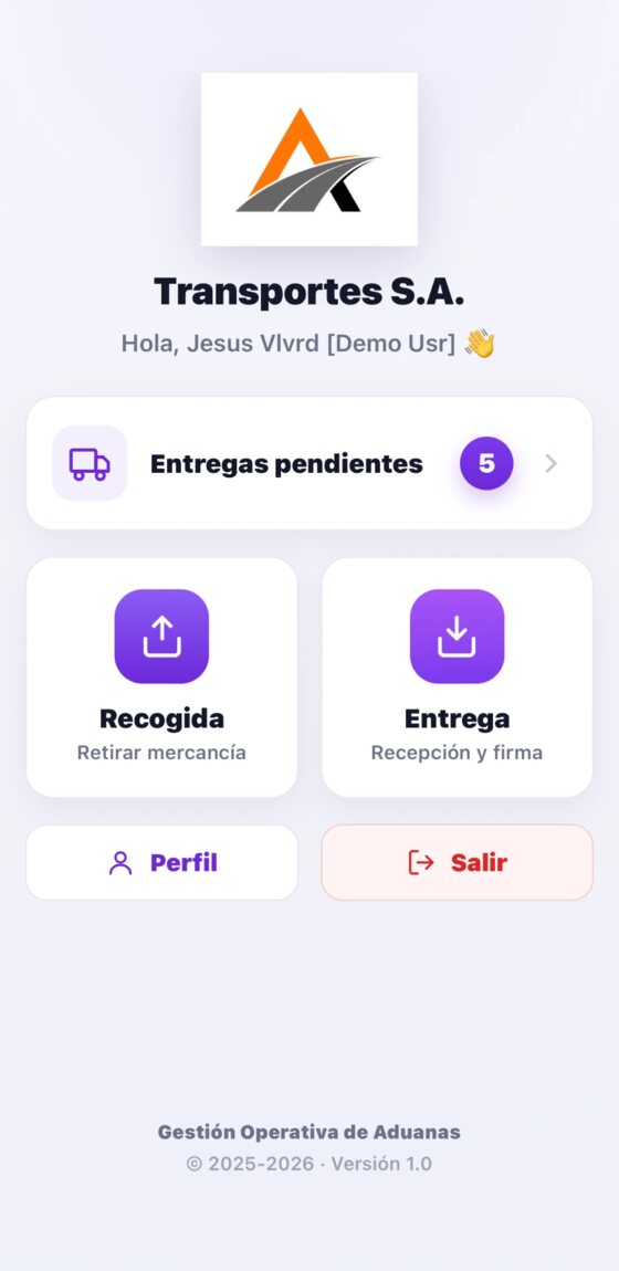Pantalla principal de GOEntrega